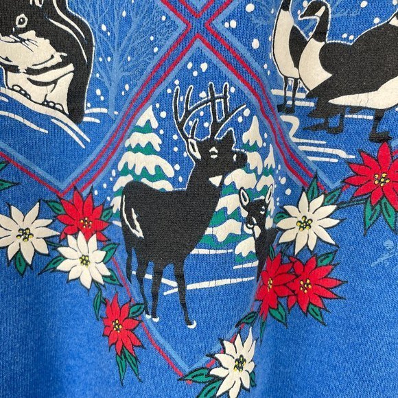 Vintage Morning Sun‎ Blue Grandma Sweatshirt Winter Animals Womens XL - Picture 6 of 10